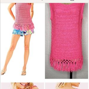 LILLY PULITZER LUCA Sweater Tank Top FRINGE Pink L